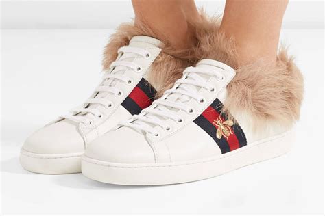 gucci ace sneaker with fur|gucci leather sneakers white.